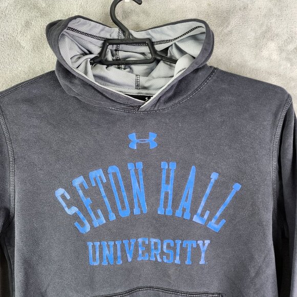 Mens Black Under Armour Pullover Hoodie Sweatshirt Seton Hall University Loose M - Picture 4 of 12
